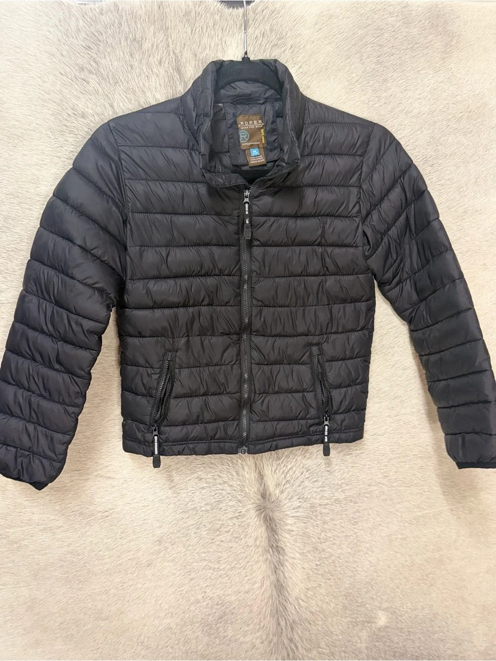 Roper Black Quilted Puffer Jacket for Kids